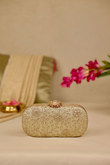 TARANG CUTWORK CAPSULE CLUTCH - White Maison de Couture
