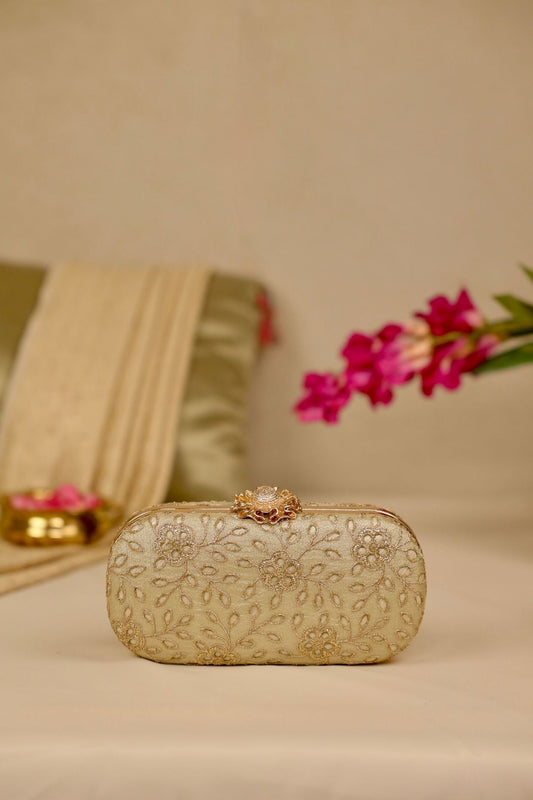 TARANG CUTWORK CAPSULE CLUTCH - White Maison de Couture