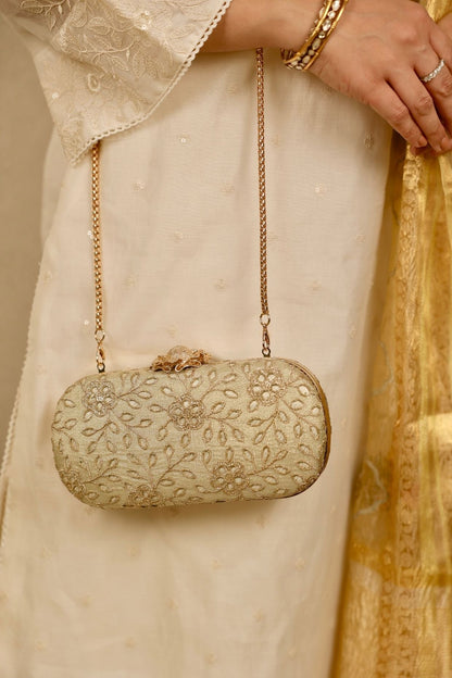 TARANG CUTWORK CAPSULE CLUTCH - White Maison de Couture