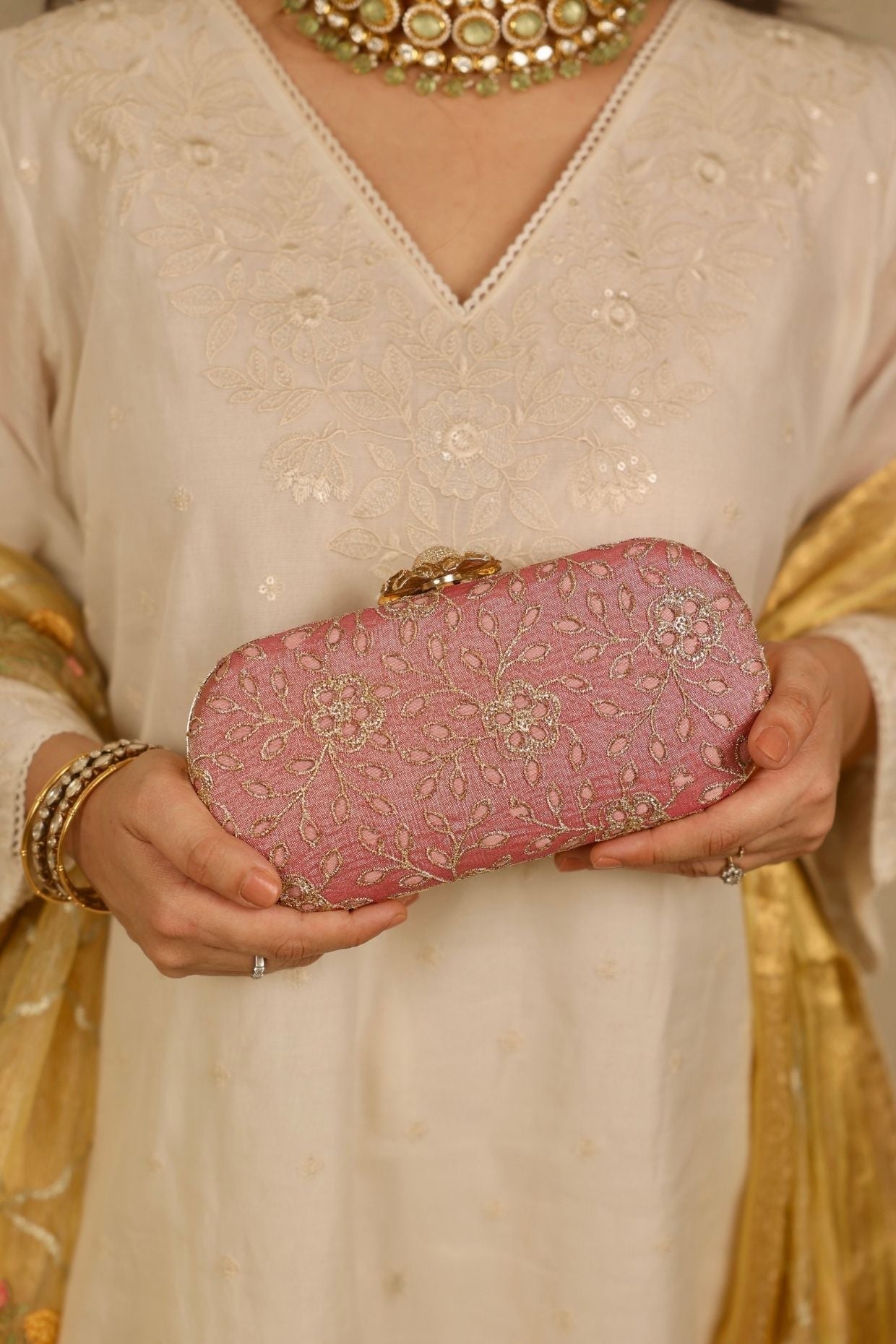TARANG CUTWORK CAPSULE CLUTCH - White Maison de Couture