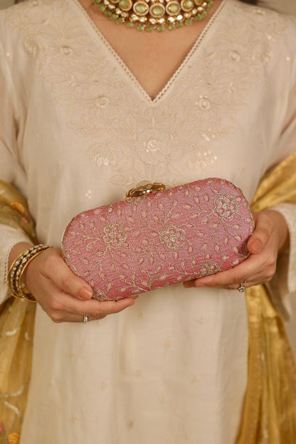 TARANG CUTWORK CAPSULE CLUTCH - White Maison de Couture