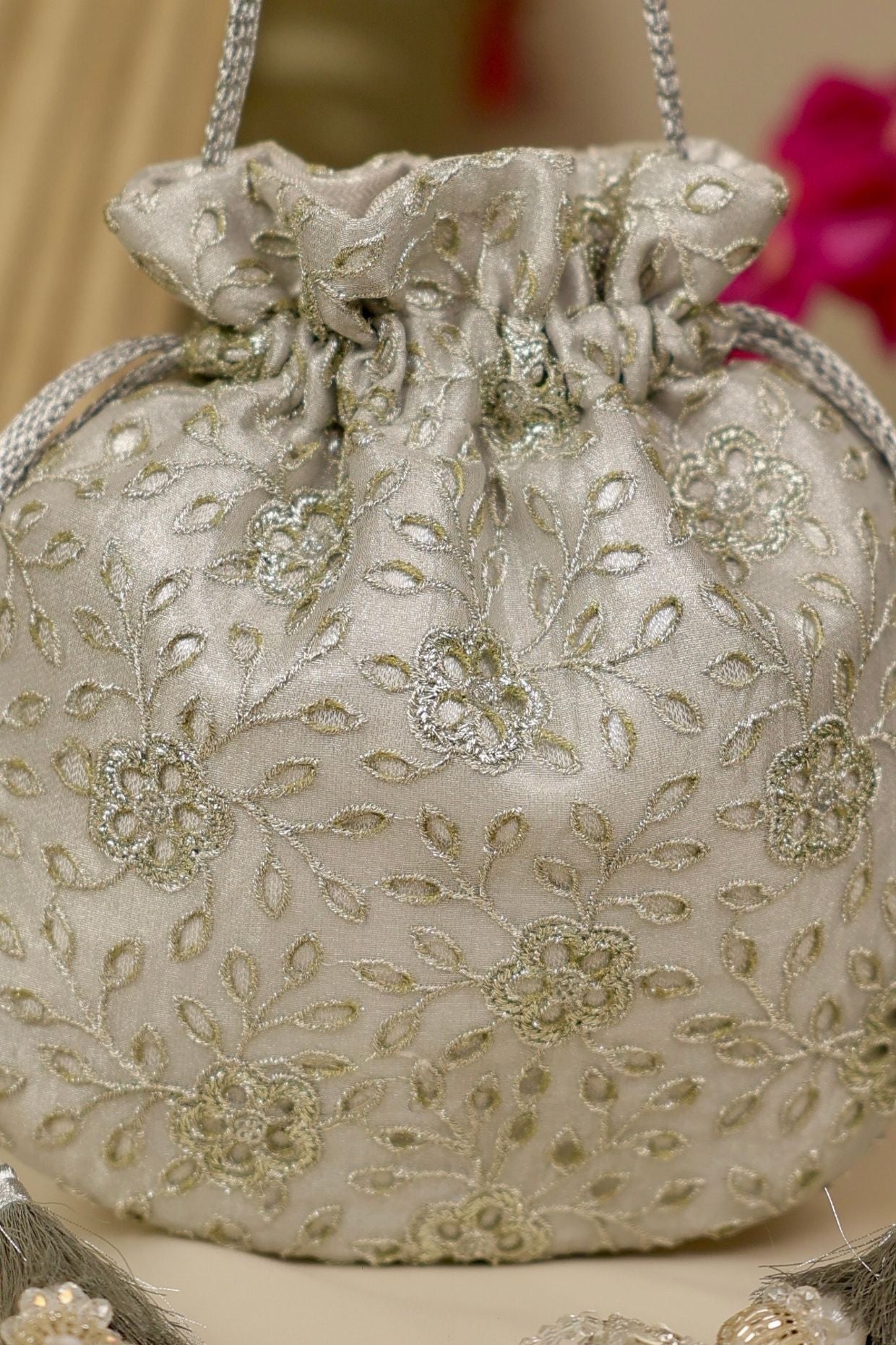TARANG CUTWORK POTLI - White Maison de Couture