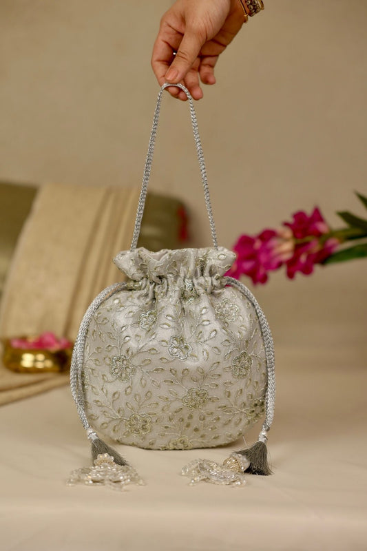 TARANG CUTWORK POTLI - White Maison de Couture