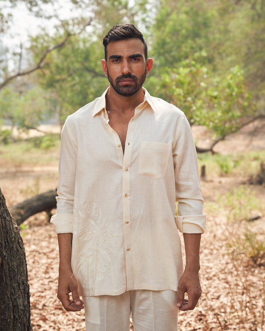 TASSLE LINEN SHIRT - White Maison de Couture