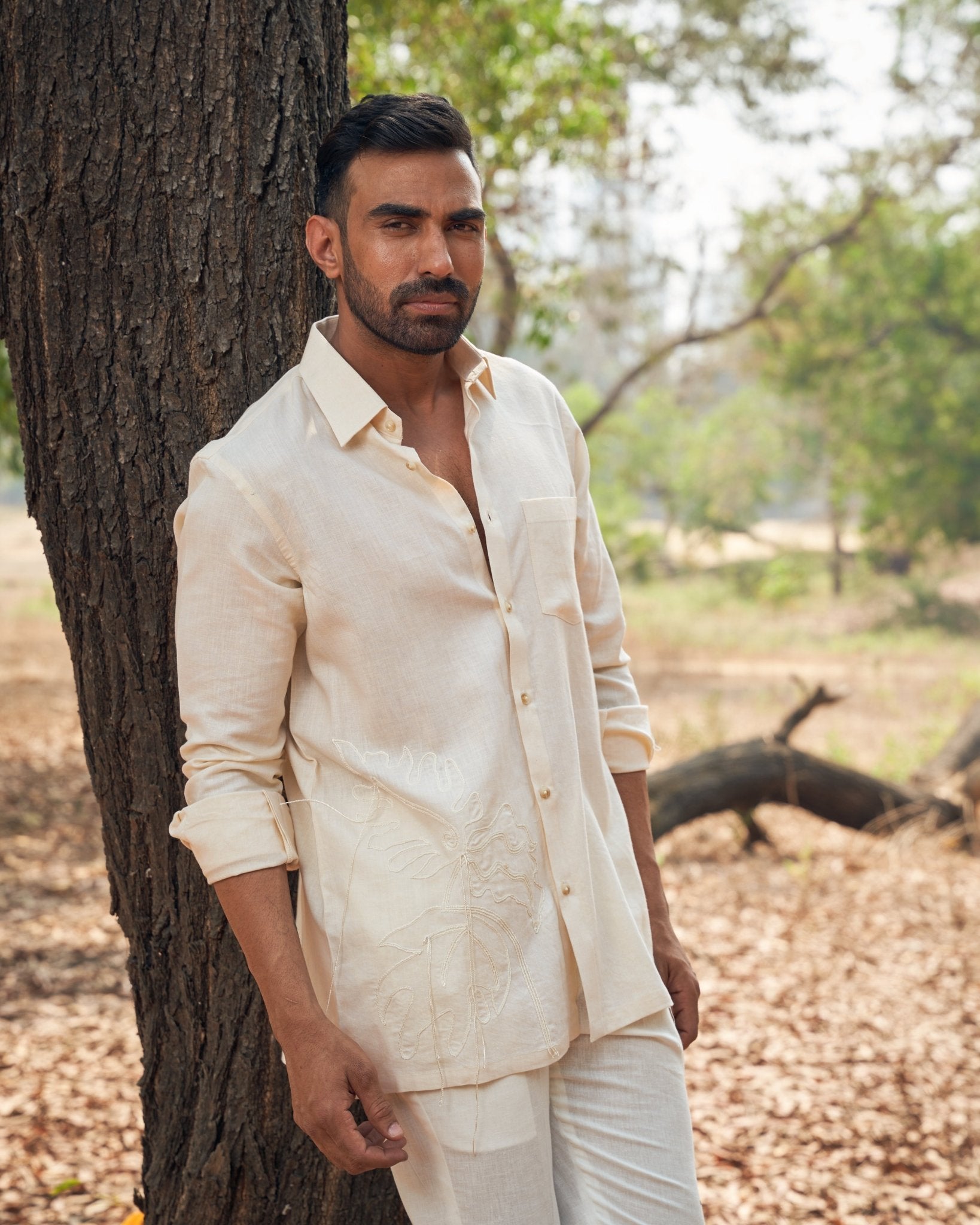 TASSLE LINEN SHIRT - White Maison de Couture