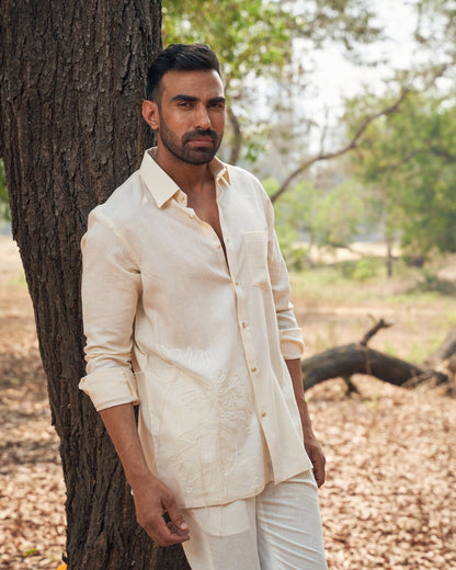 TASSLE LINEN SHIRT - White Maison de Couture