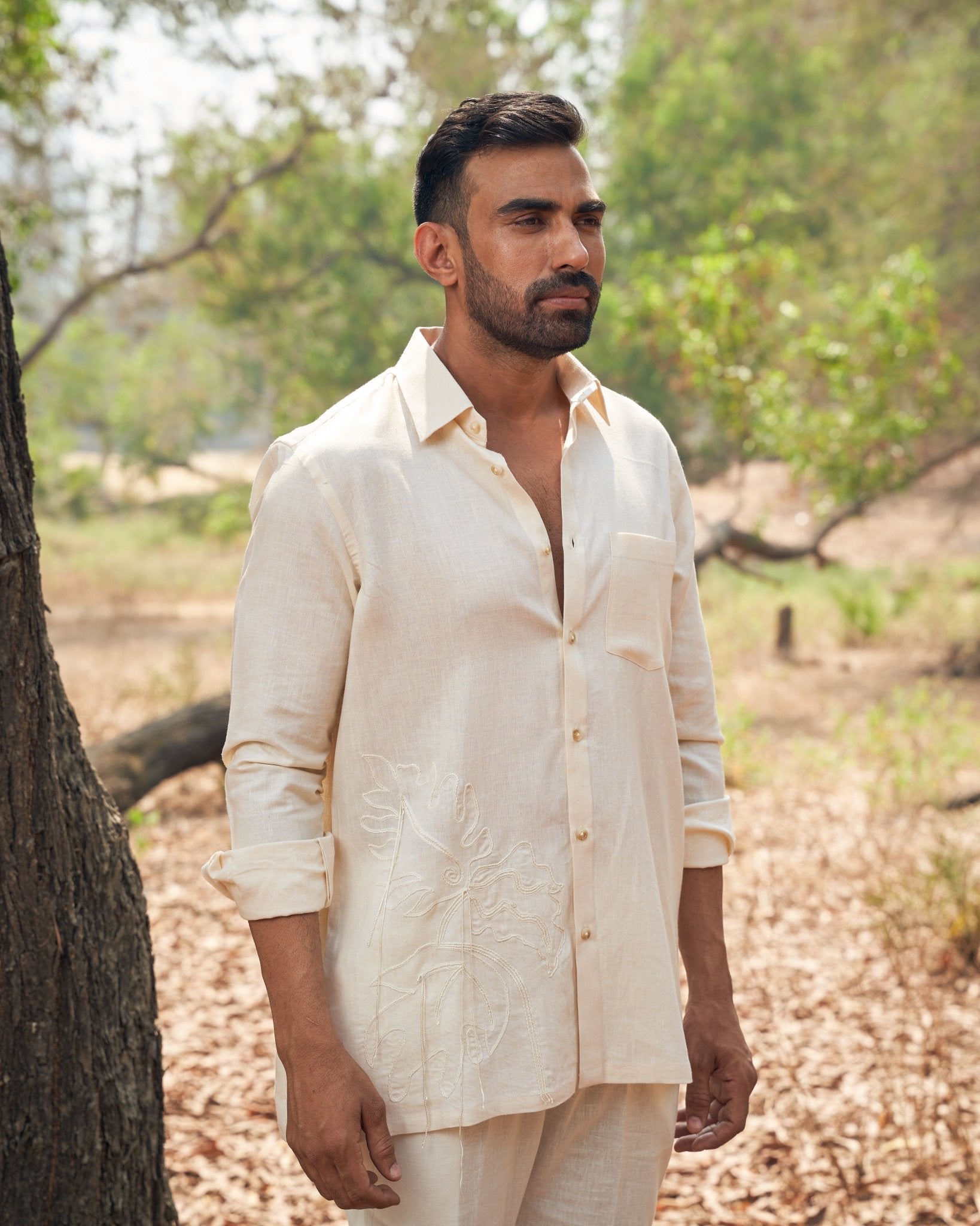 TASSLE LINEN SHIRT - White Maison de Couture