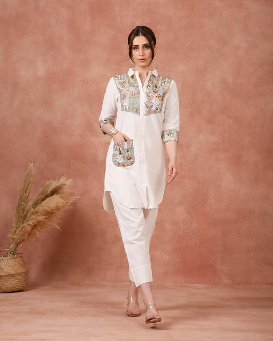 TUNIC SET ON LINEN - White Maison de Couture