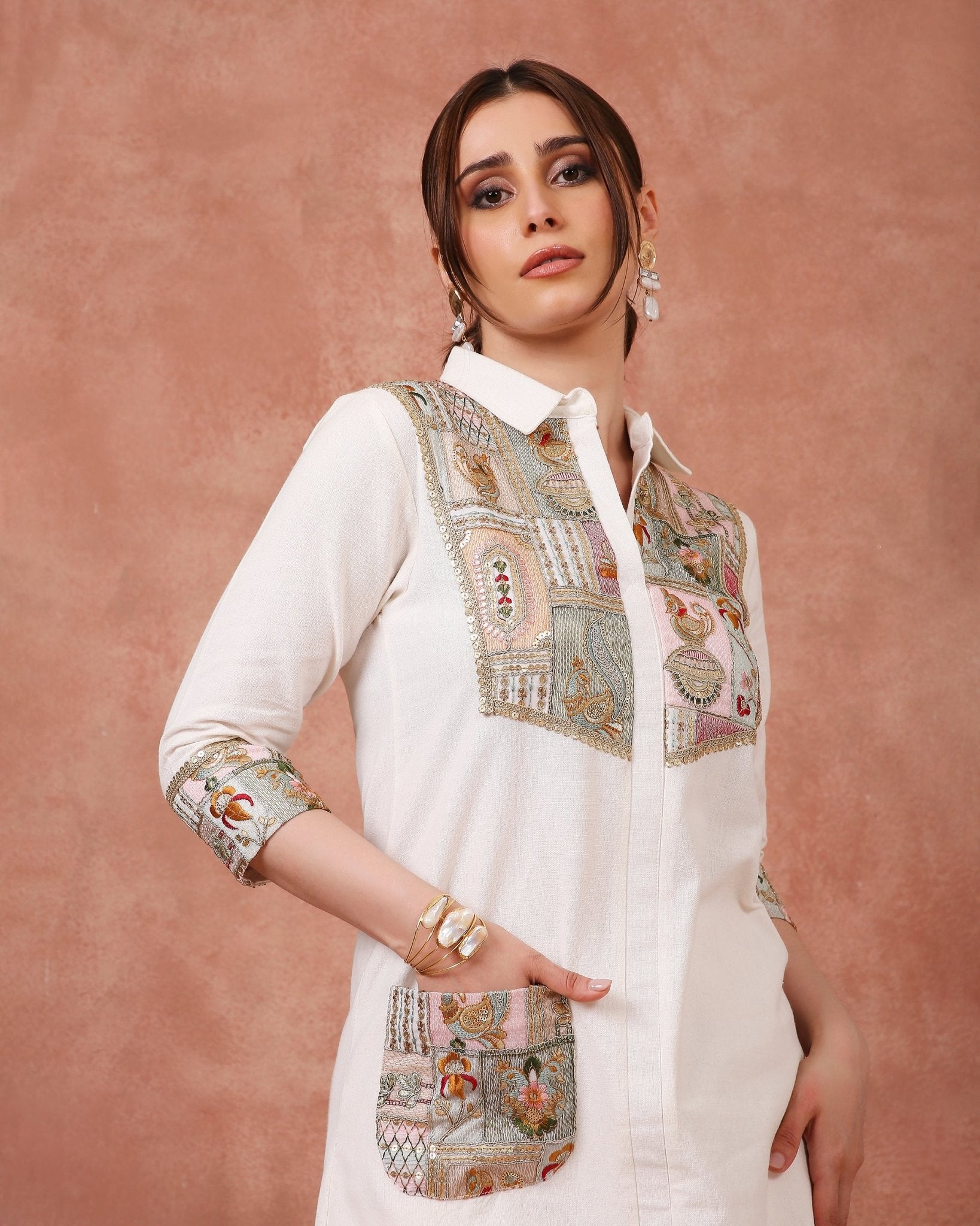 TUNIC SET ON LINEN - White Maison de Couture
