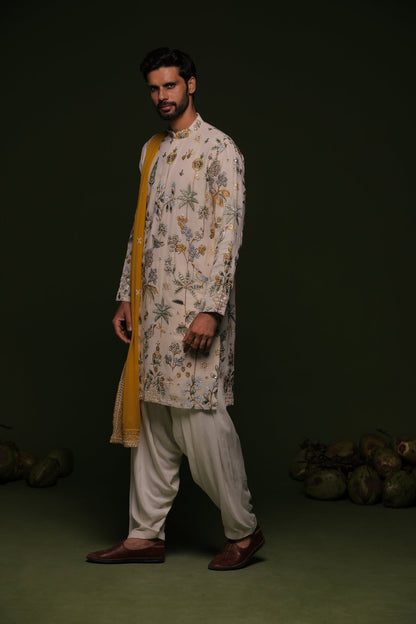 VANSH MULTI KURTA SET WITH PATIYALA AND DUPATTA - White Maison de Couture