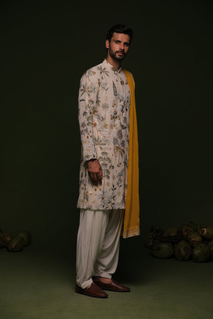 VANSH MULTI KURTA SET WITH PATIYALA AND DUPATTA - White Maison de Couture