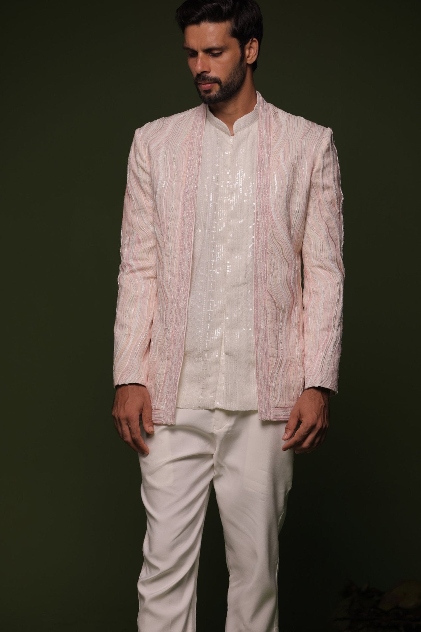 VARUNA WHITE JODHPURI SET WITH SHORT SHIRT PANT - White Maison de Couture