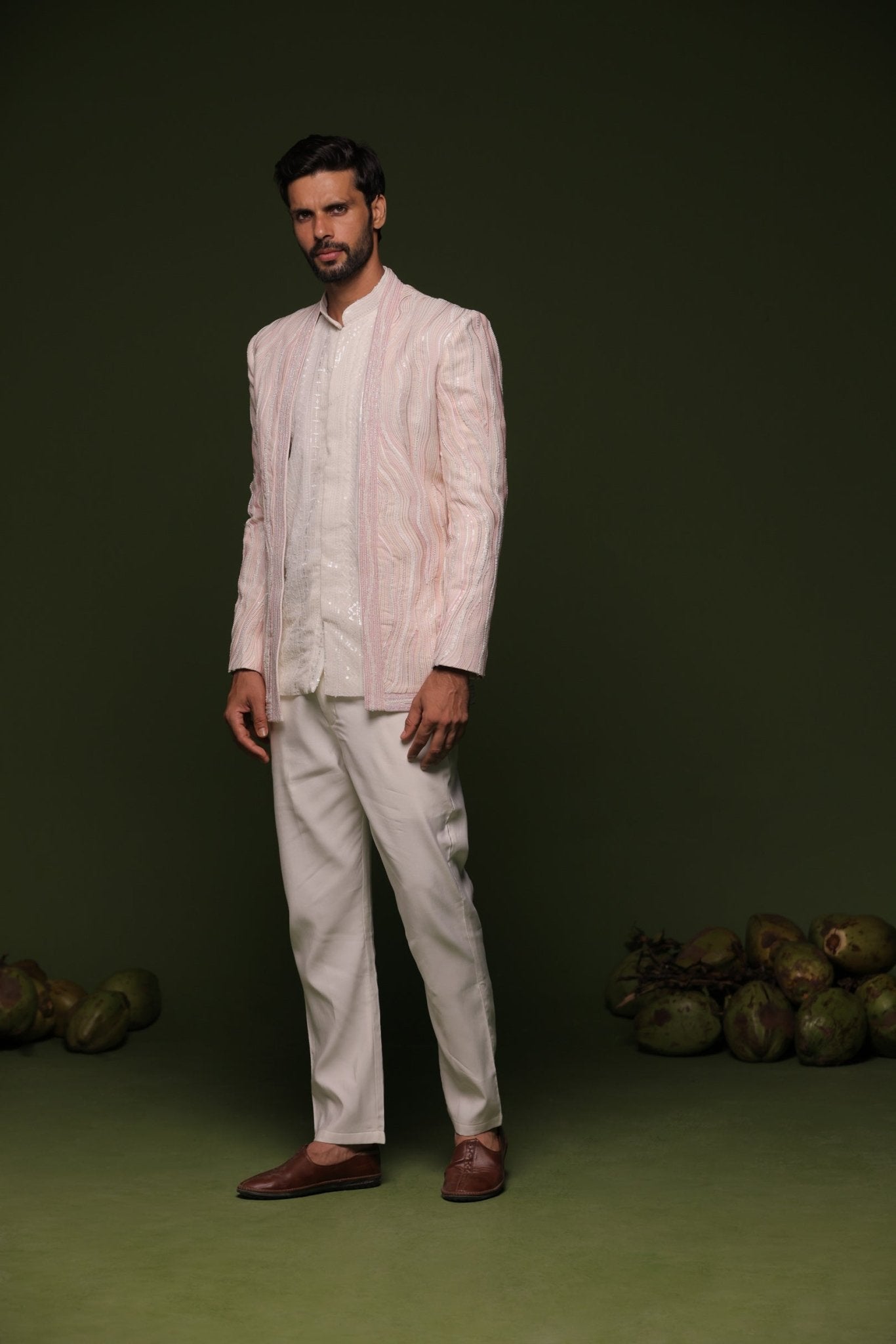 VARUNA WHITE JODHPURI SET WITH SHORT SHIRT PANT - White Maison de Couture
