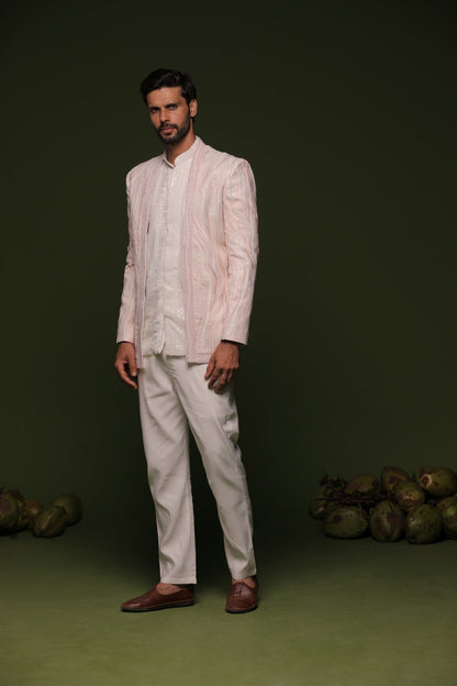 VARUNA WHITE JODHPURI SET WITH SHORT SHIRT PANT - White Maison de Couture