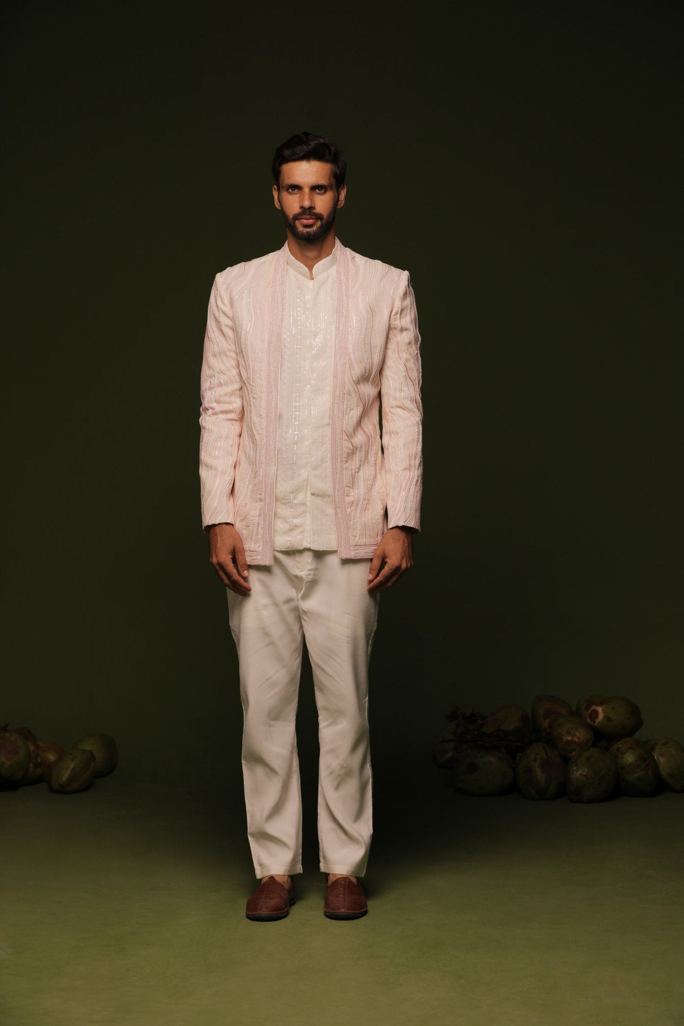 VARUNA WHITE JODHPURI SET WITH SHORT SHIRT PANT - White Maison de Couture