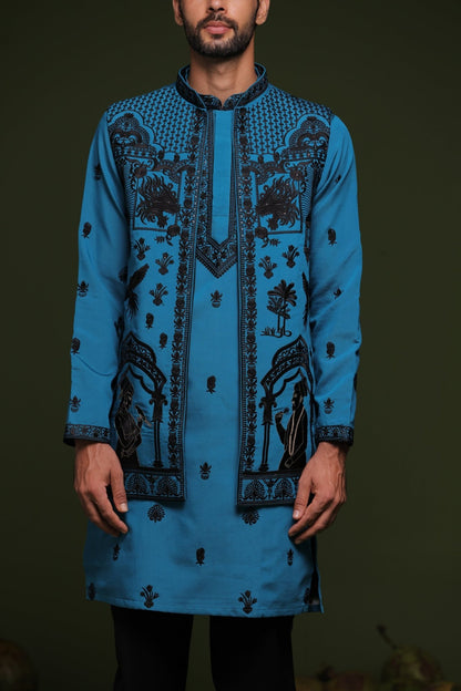 VASU PERSIAN BLUE JACKET KURTA SET WITH DUPATTA - White Maison de Couture