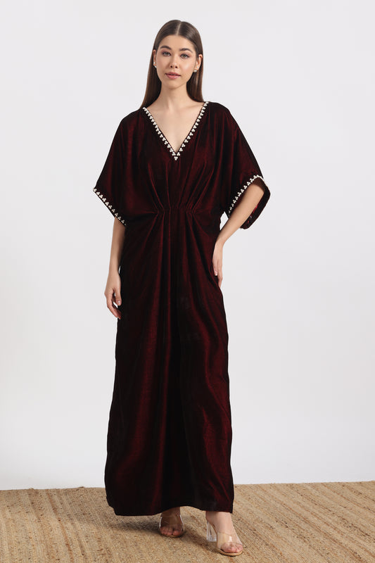 MAROON MAYURA KAFTAAN
