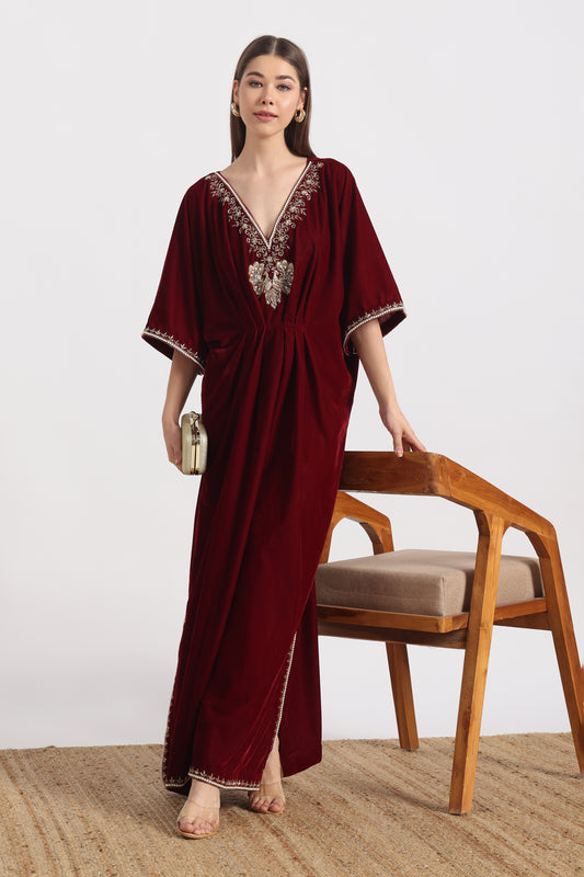 RED MAROON  MAYURA KAFTAAN