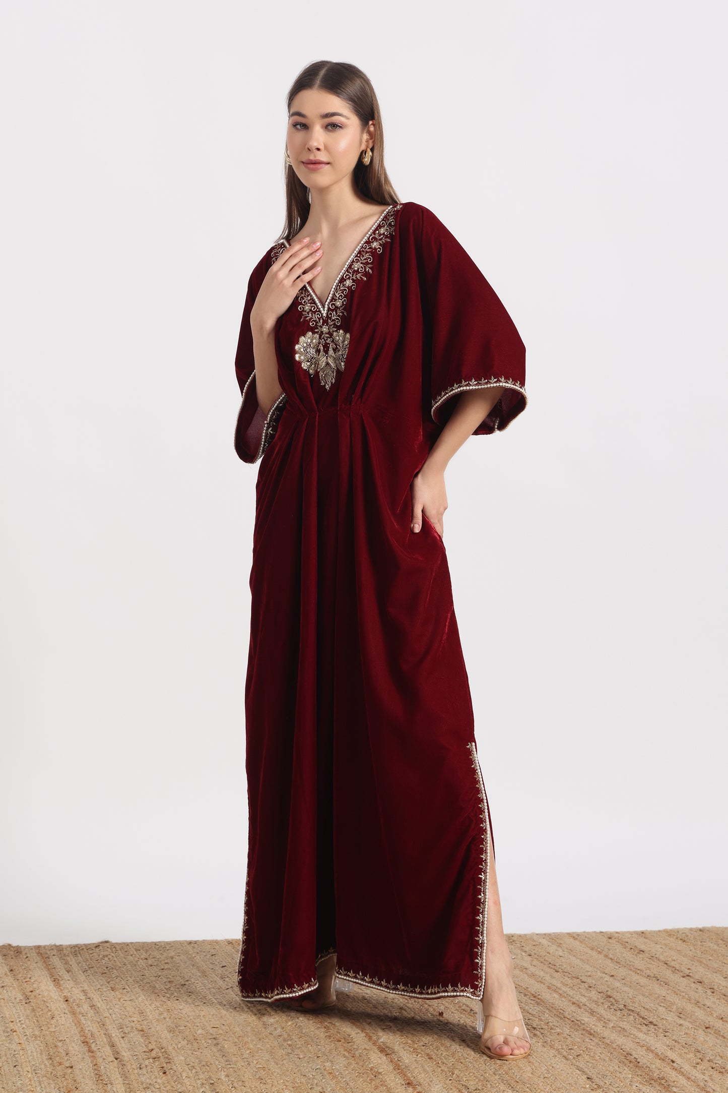 RED MAROON  MAYURA KAFTAAN