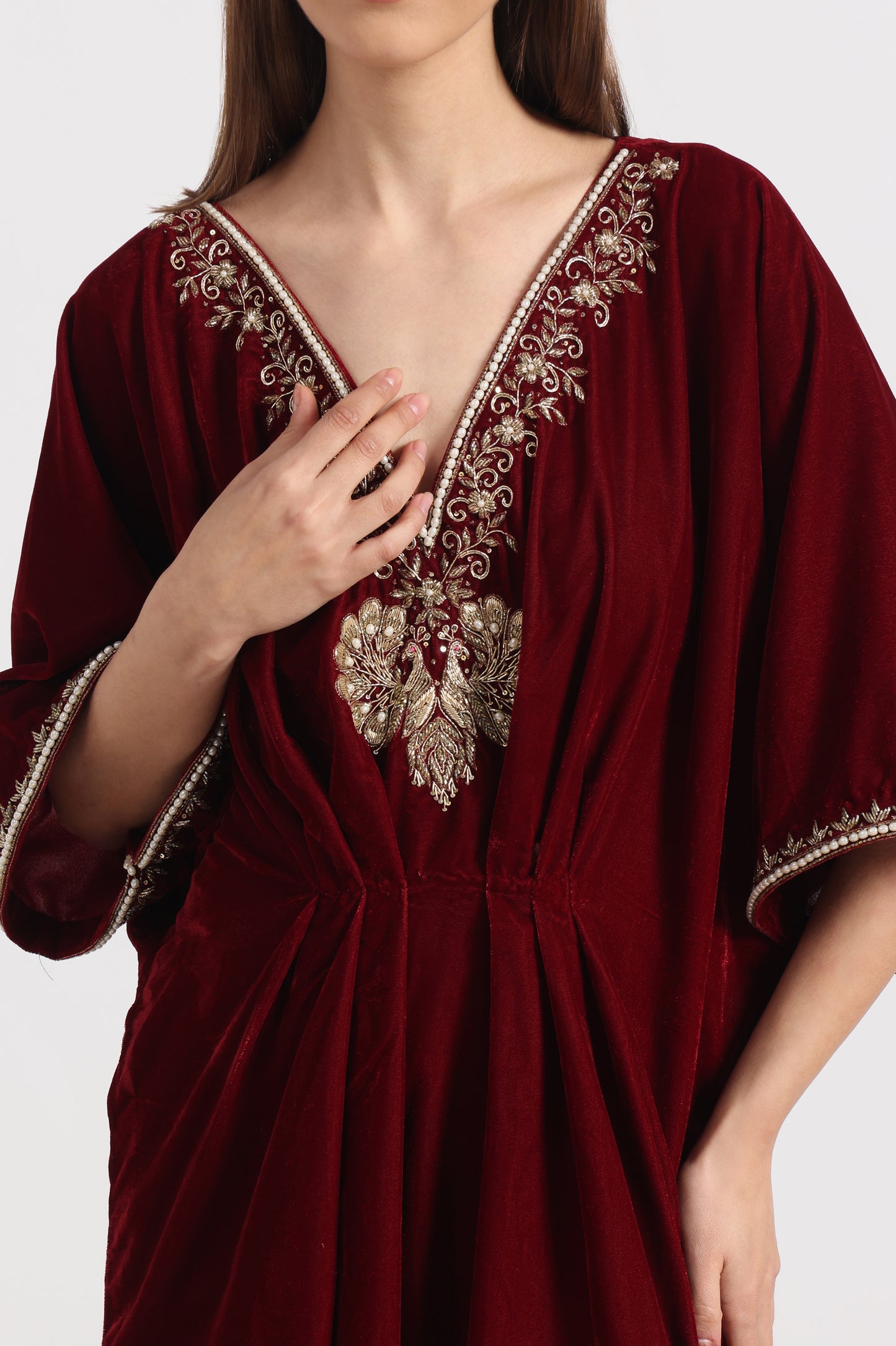 RED MAROON  MAYURA KAFTAAN