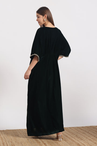 DARK GREEN VEL MAYURA KAFTAAN