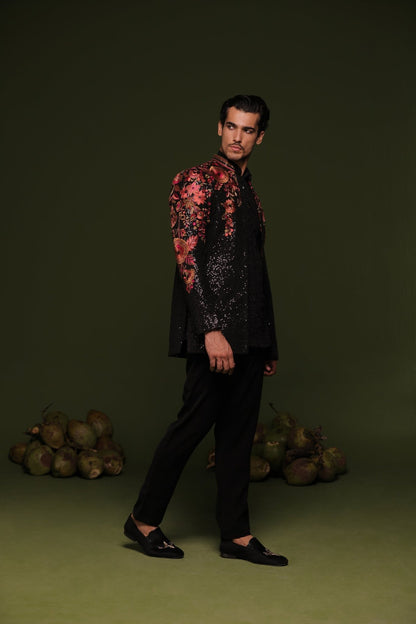 VIREN MULTI JODHPURI SET WITH SHORT SHIRT PANT - White Maison de Couture