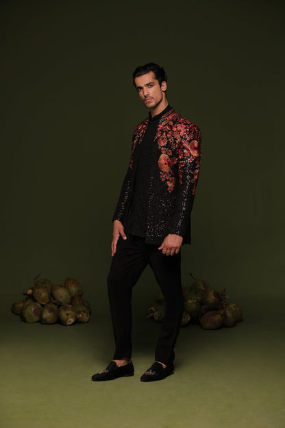 VIREN MULTI JODHPURI SET WITH SHORT SHIRT PANT - White Maison de Couture