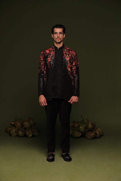 VIREN MULTI JODHPURI SET WITH SHORT SHIRT PANT - White Maison de Couture