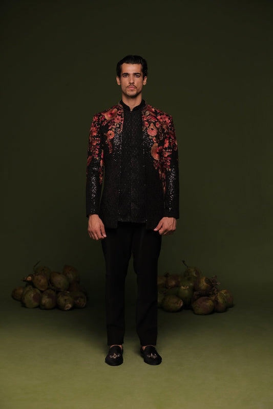 VIREN MULTI JODHPURI SET WITH SHORT SHIRT PANT - White Maison de Couture