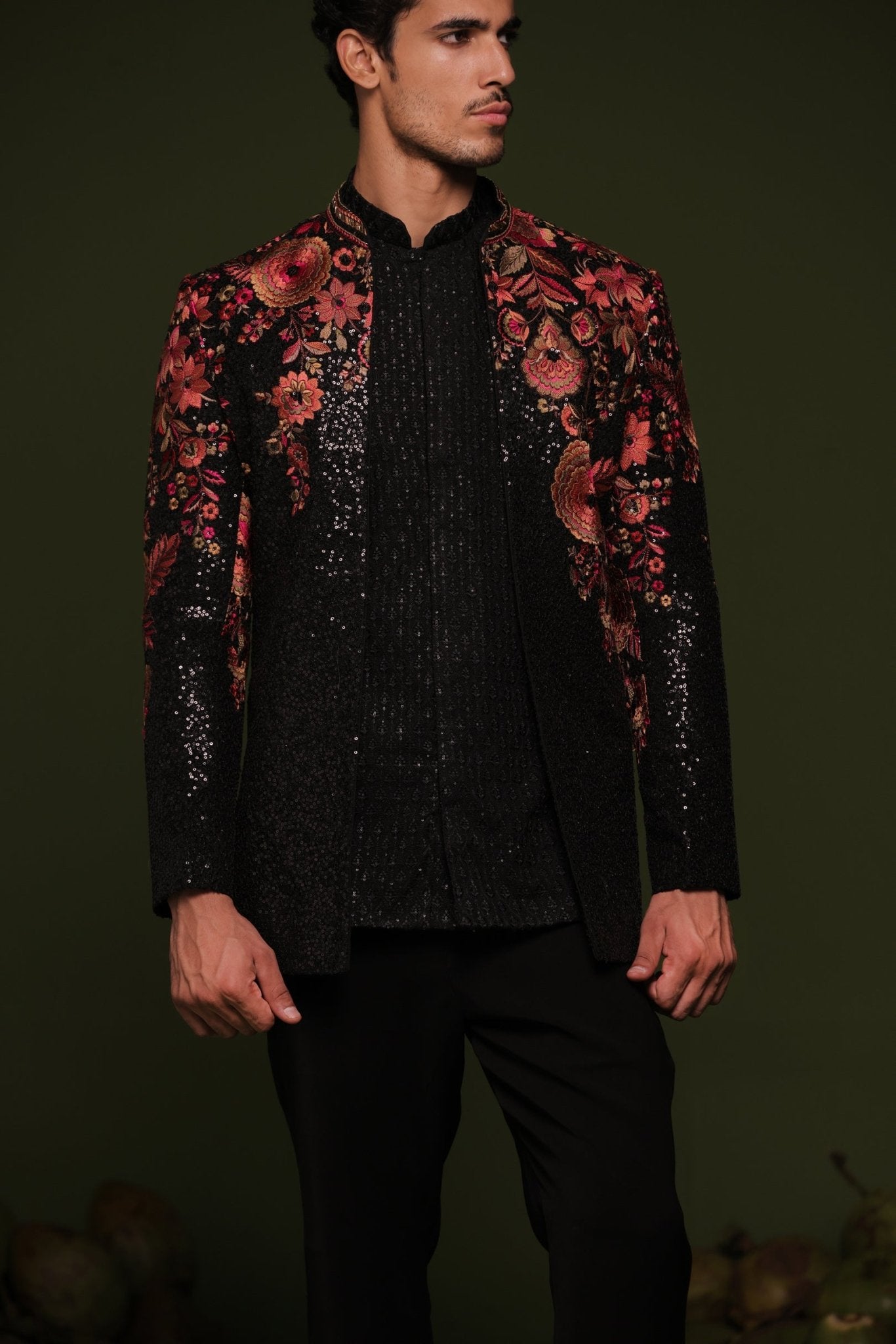 VIREN MULTI JODHPURI SET WITH SHORT SHIRT PANT - White Maison de Couture