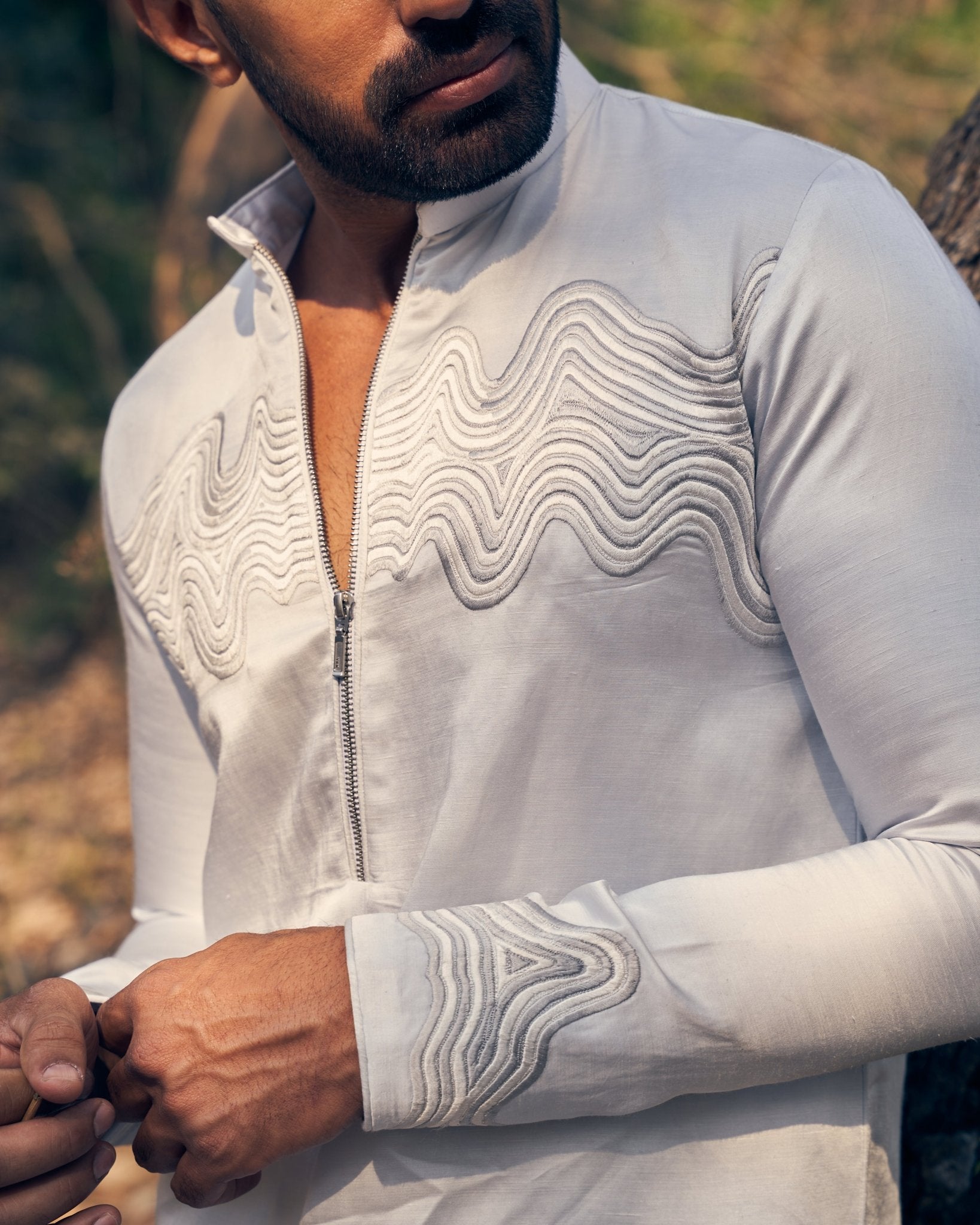 WAVES BOMBER KURTA SET - White Maison de Couture