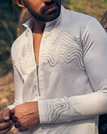 WAVES BOMBER KURTA SET - White Maison de Couture