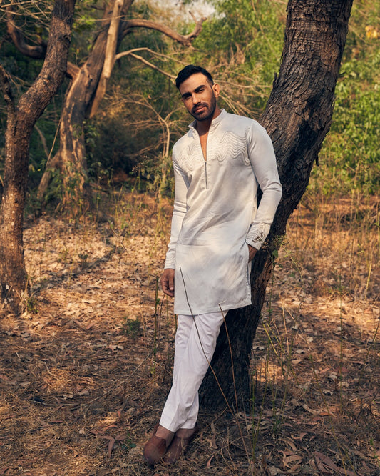 WAVES BOMBER KURTA SET - White Maison de Couture