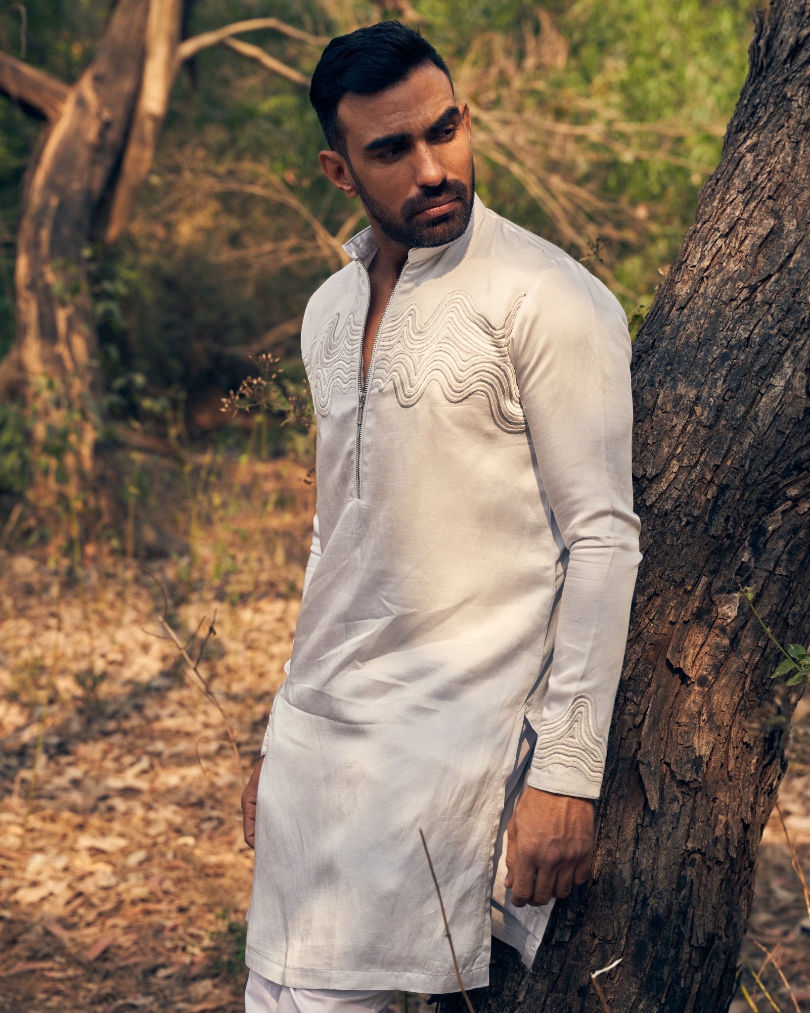 WAVES BOMBER KURTA SET - White Maison de Couture