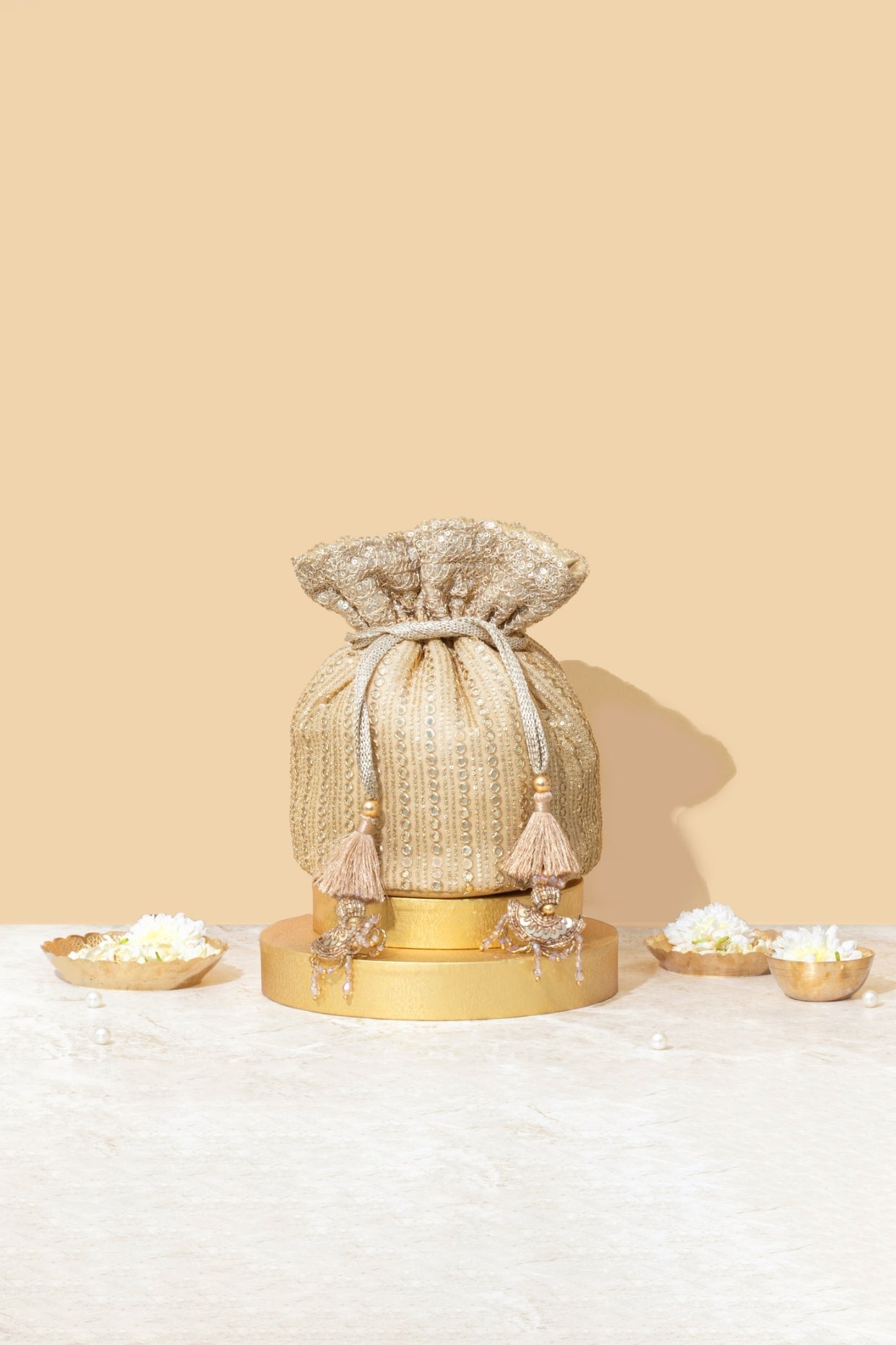 YARI EMBROIDERED BASE POTLI - GOLD
