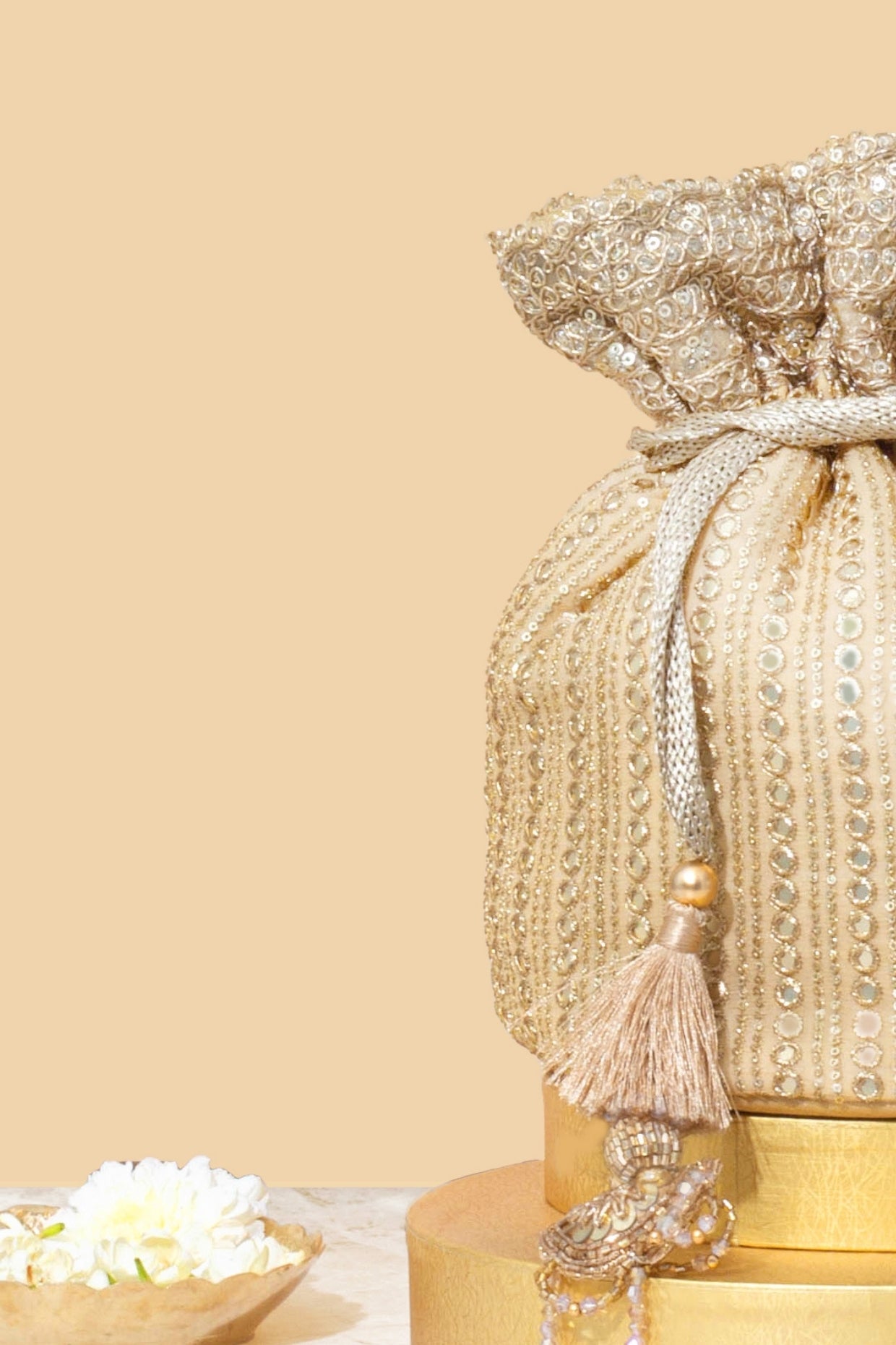 YARI EMBROIDERED BASE POTLI - GOLD