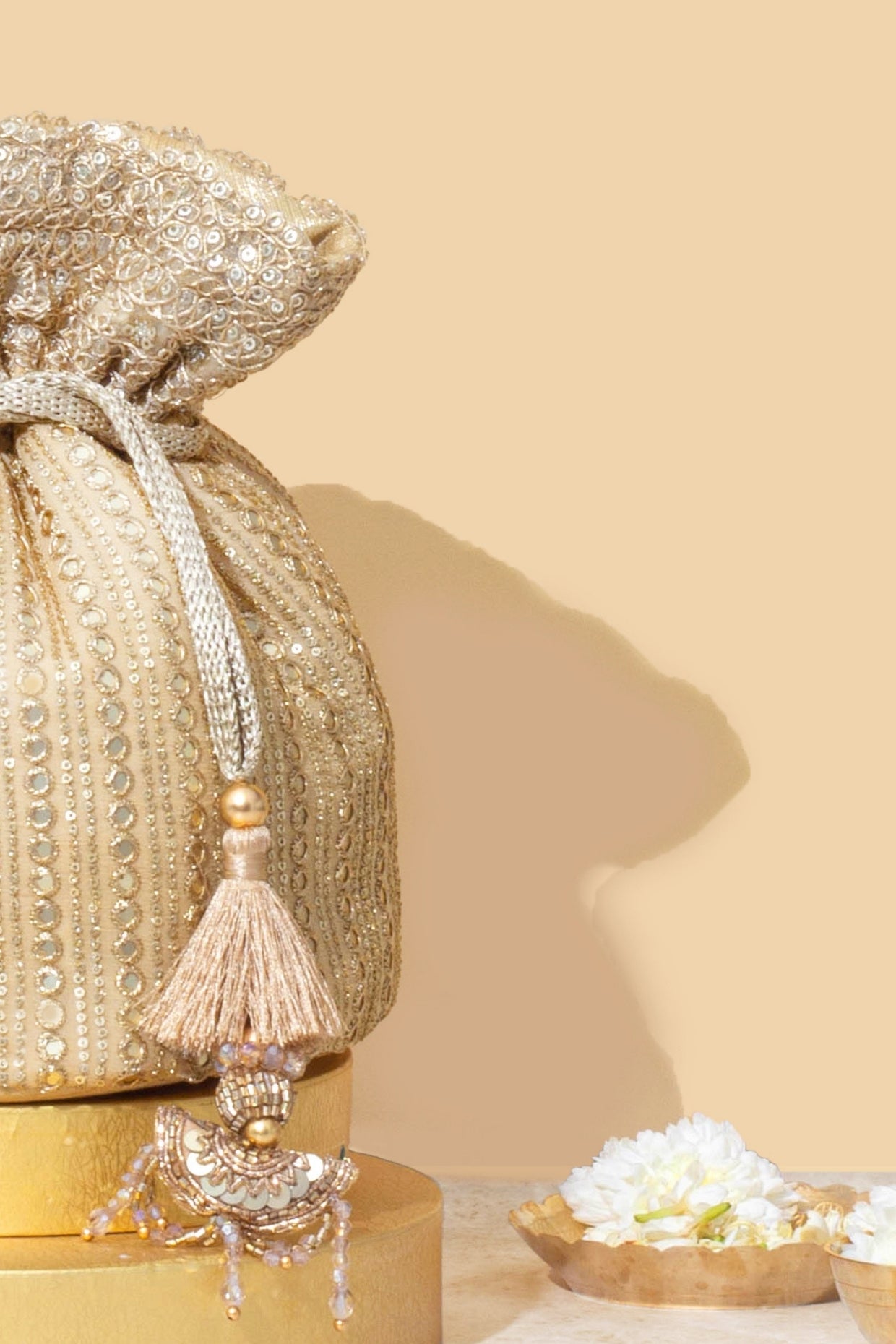 YARI EMBROIDERED BASE POTLI - GOLD