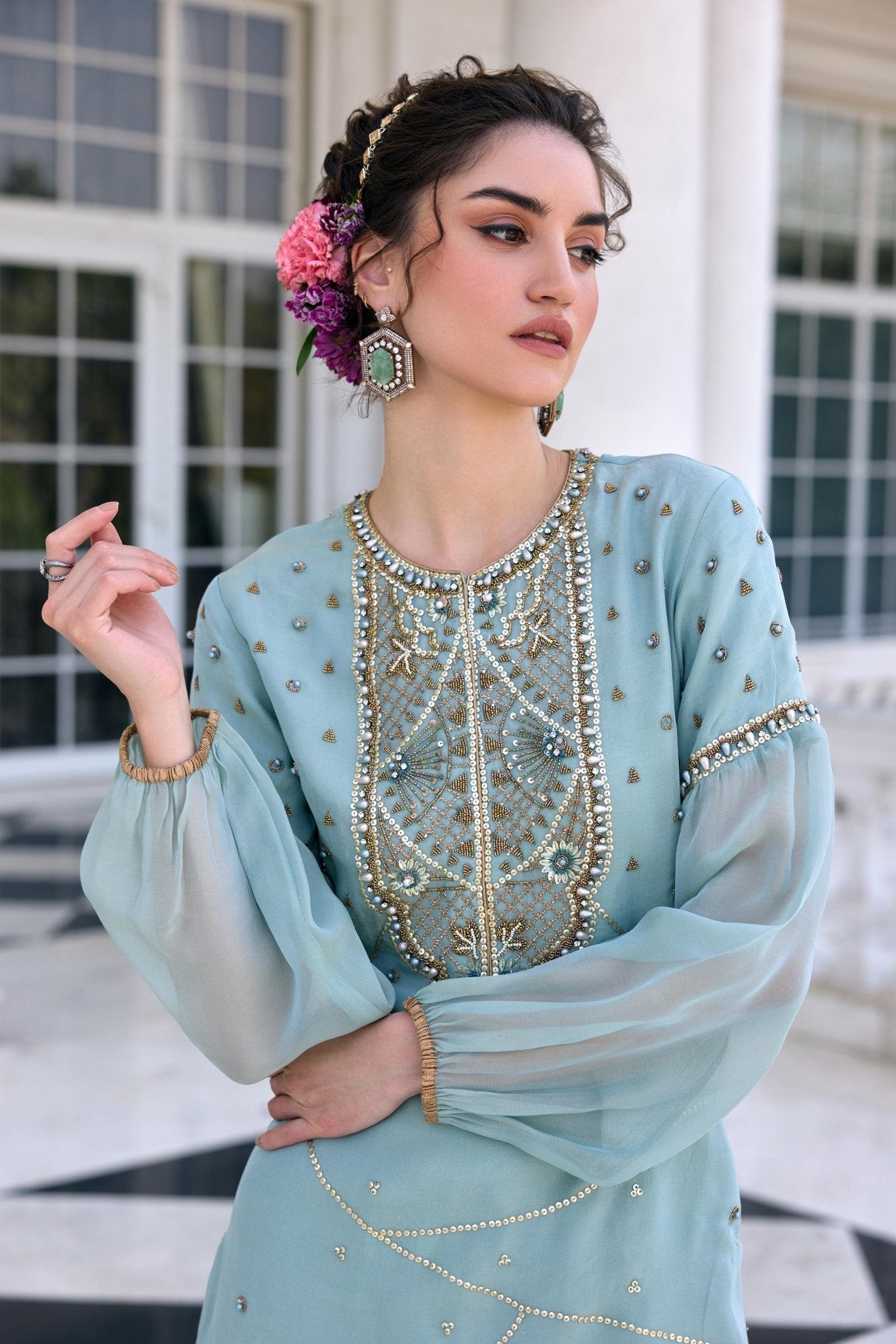 ZAINAB KURTA AND GHARARA SET - White Maison de Couture
