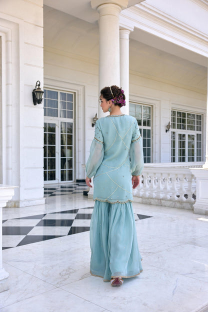 ZAINAB KURTA AND GHARARA SET - White Maison de Couture
