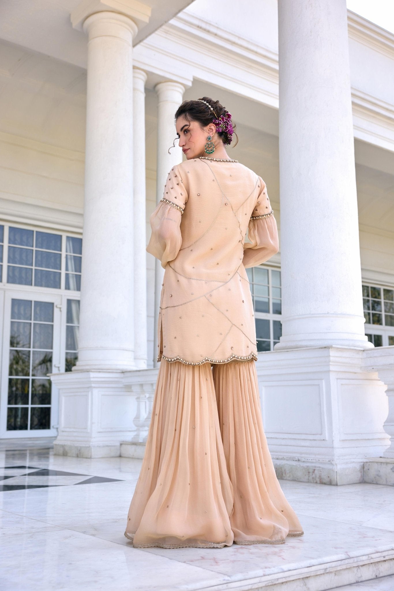ZAINAB KURTA AND GHARARA SET - White Maison de Couture