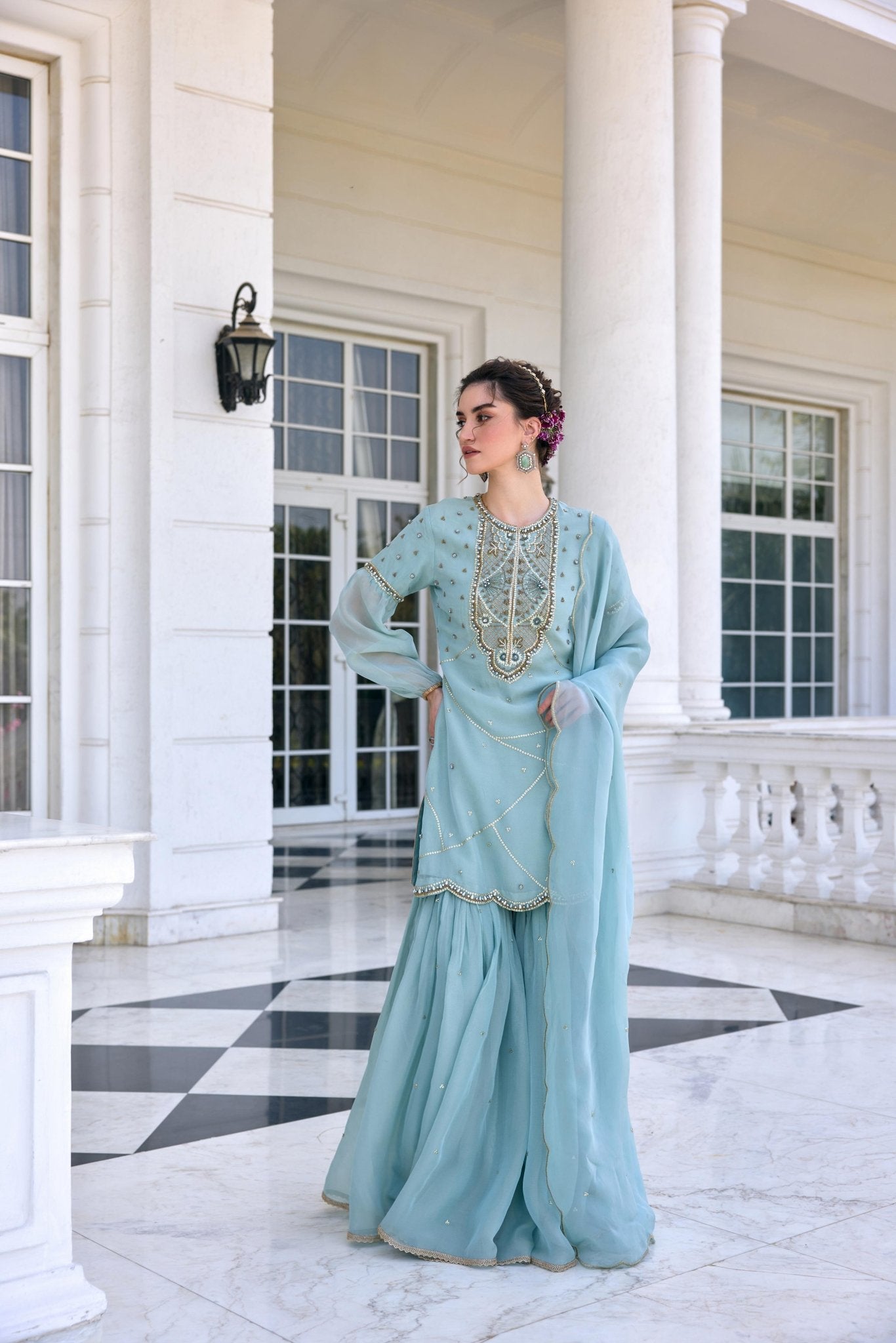 ZAINAB KURTA AND GHARARA SET - White Maison de Couture
