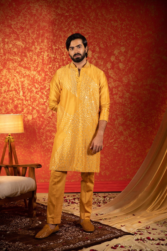 ZIGZAG MIRROR KURTA SET - White Maison de Couture