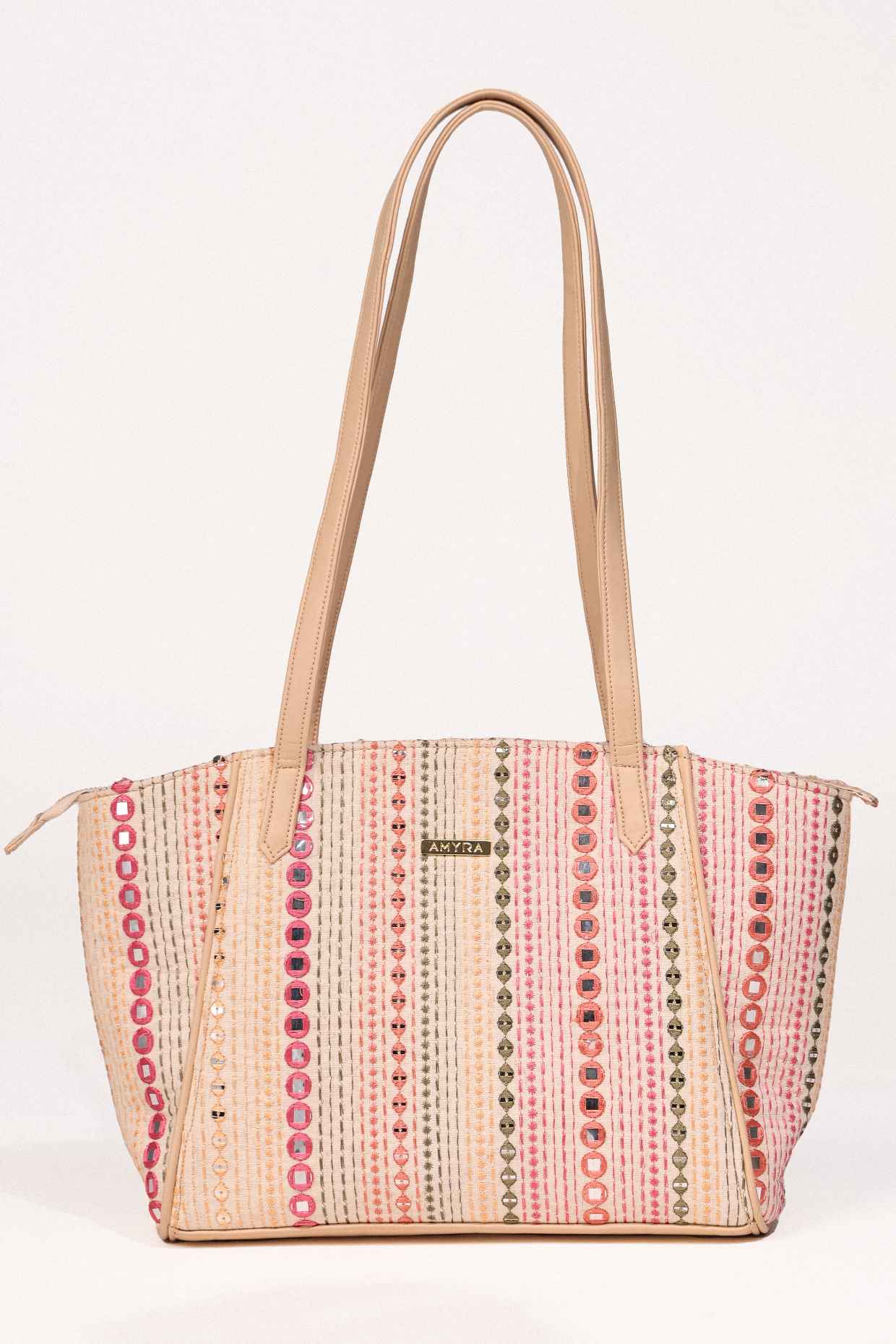 ZOEY EMBROIDERED MULTICOLOR TOTE BAG - White Maison de Couture