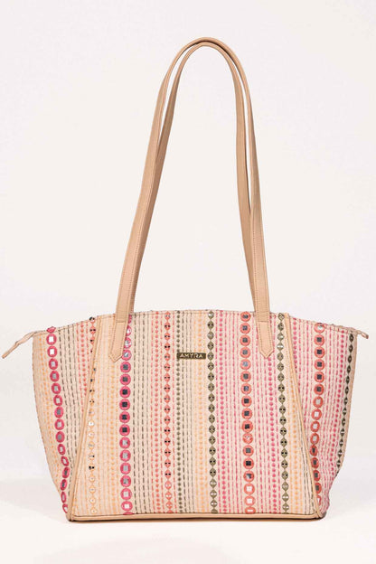 ZOEY EMBROIDERED MULTICOLOR TOTE BAG - White Maison de Couture