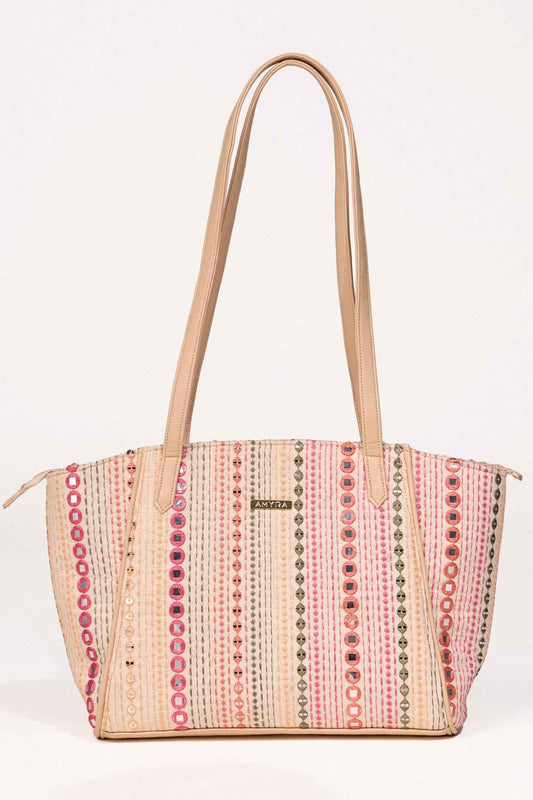 ZOEY EMBROIDERED MULTICOLOR TOTE BAG - White Maison de Couture