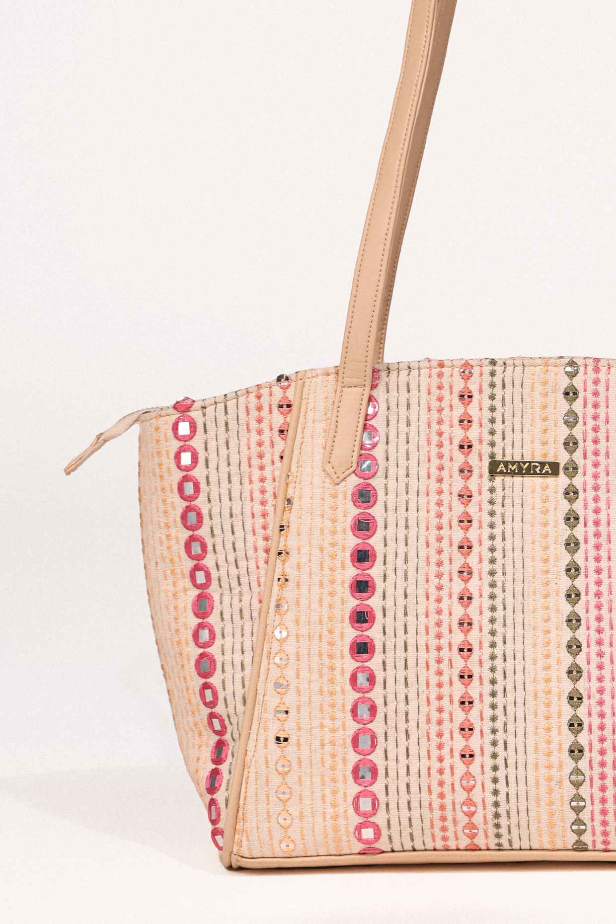 ZOEY EMBROIDERED MULTICOLOR TOTE BAG - White Maison de Couture