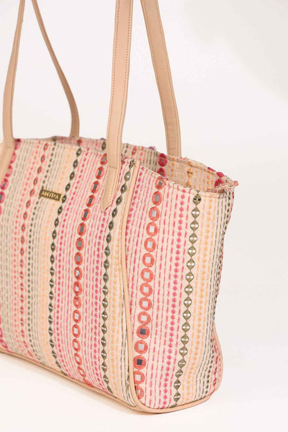 ZOEY EMBROIDERED MULTICOLOR TOTE BAG - White Maison de Couture