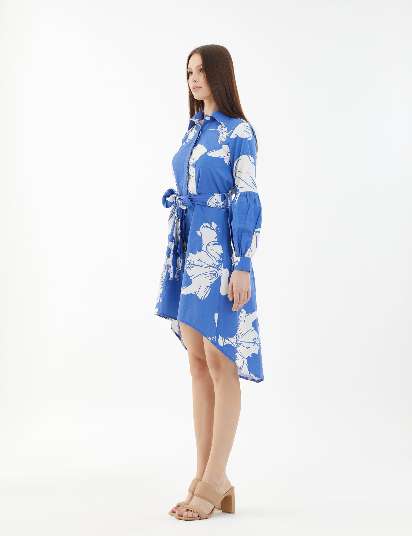 BLUE AND WHITE FLORAL SHIRT DRESS