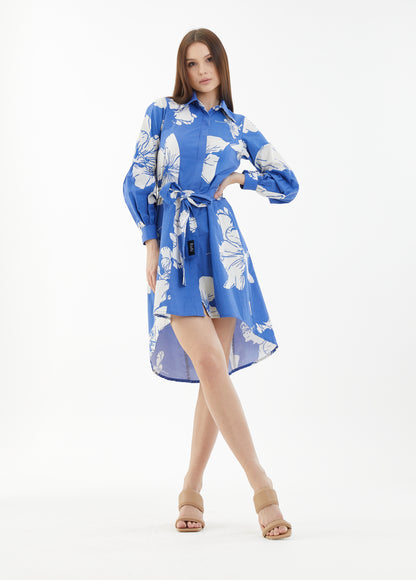 BLUE AND WHITE FLORAL SHIRT DRESS