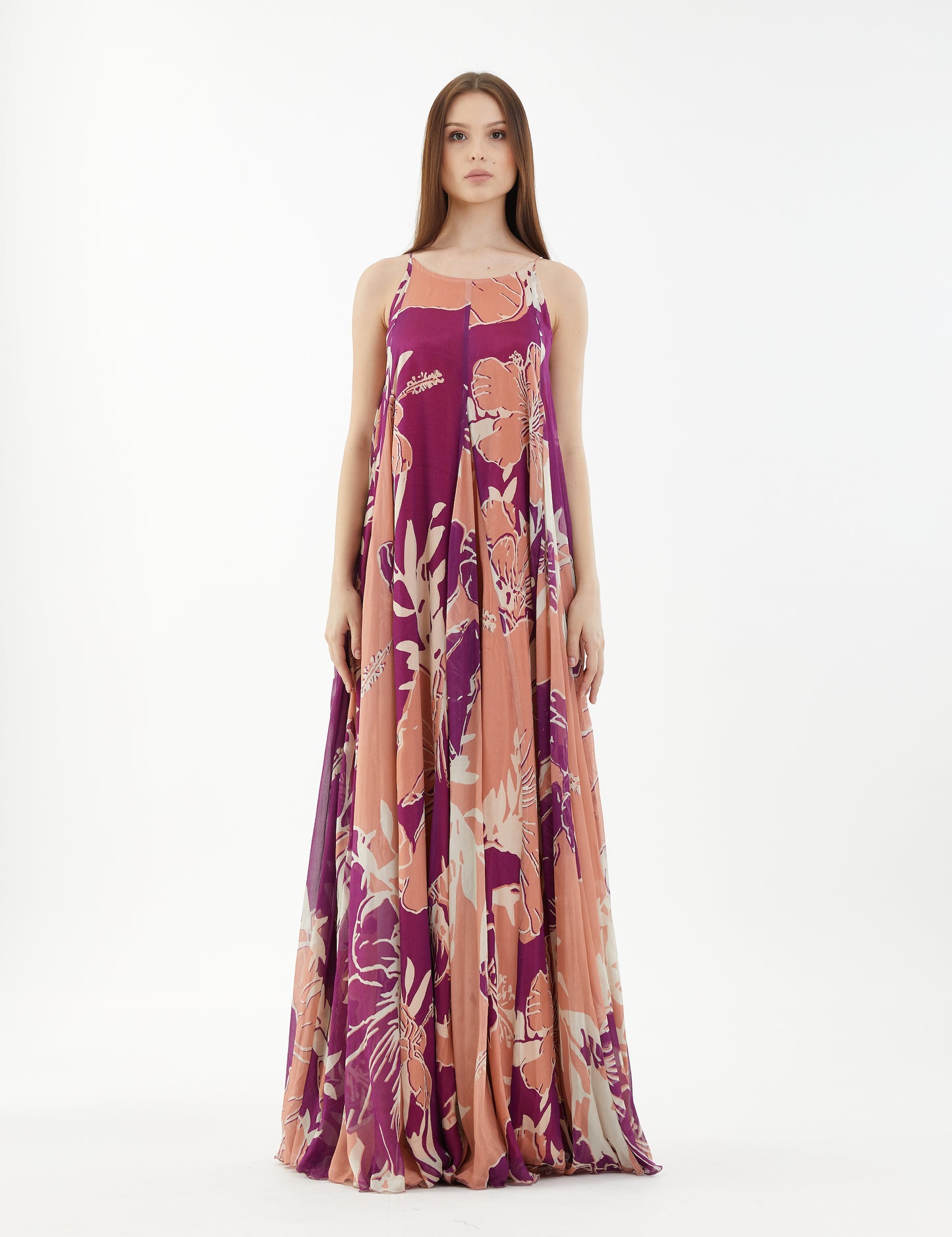 FLORAL SPAGHETTI LONG DRESS